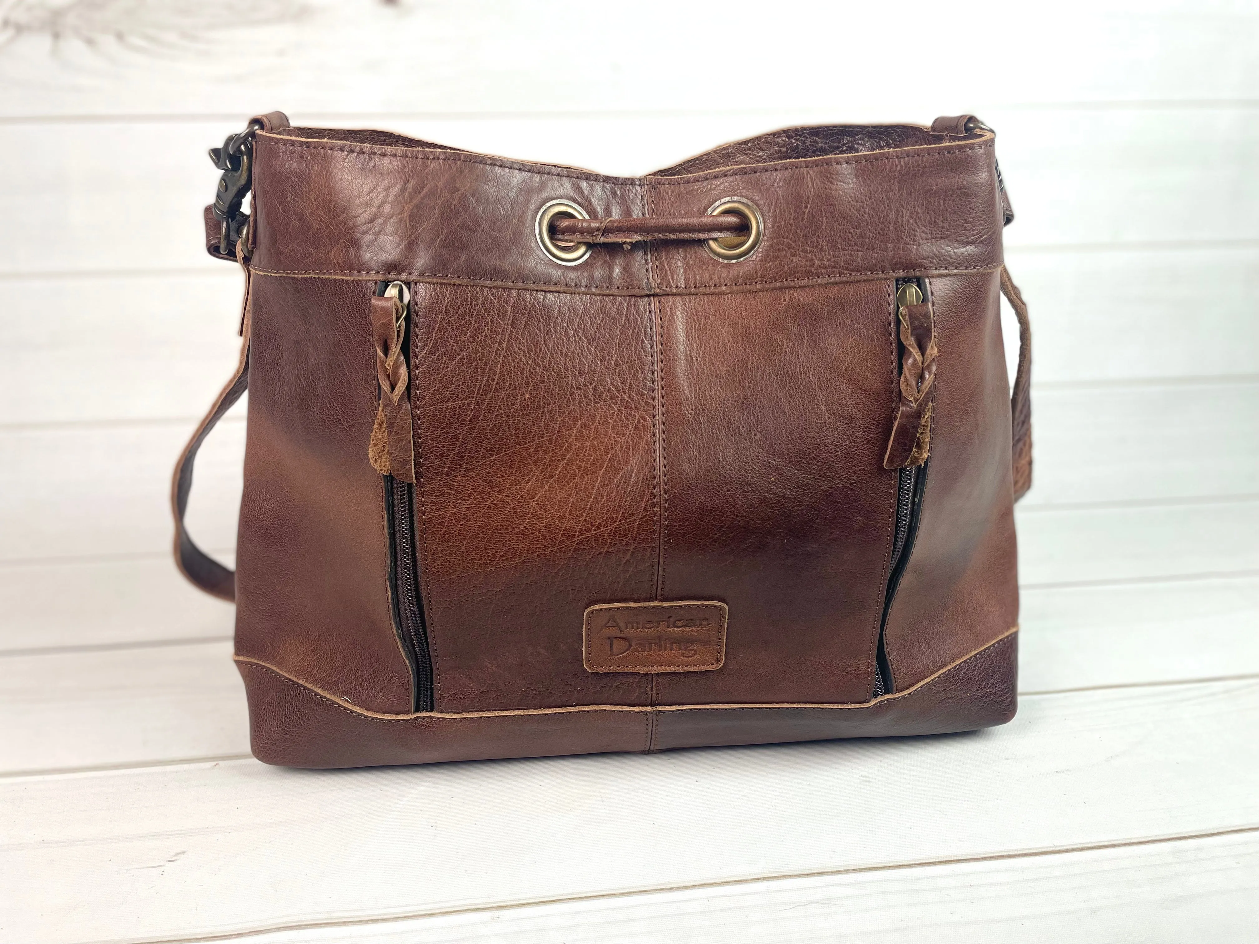 SALE! Verde Brown Cowhide Leather Western Bucket Style Crossbody Bag