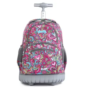seastig 16 inch Red Flower Rolling Backpack for Kids