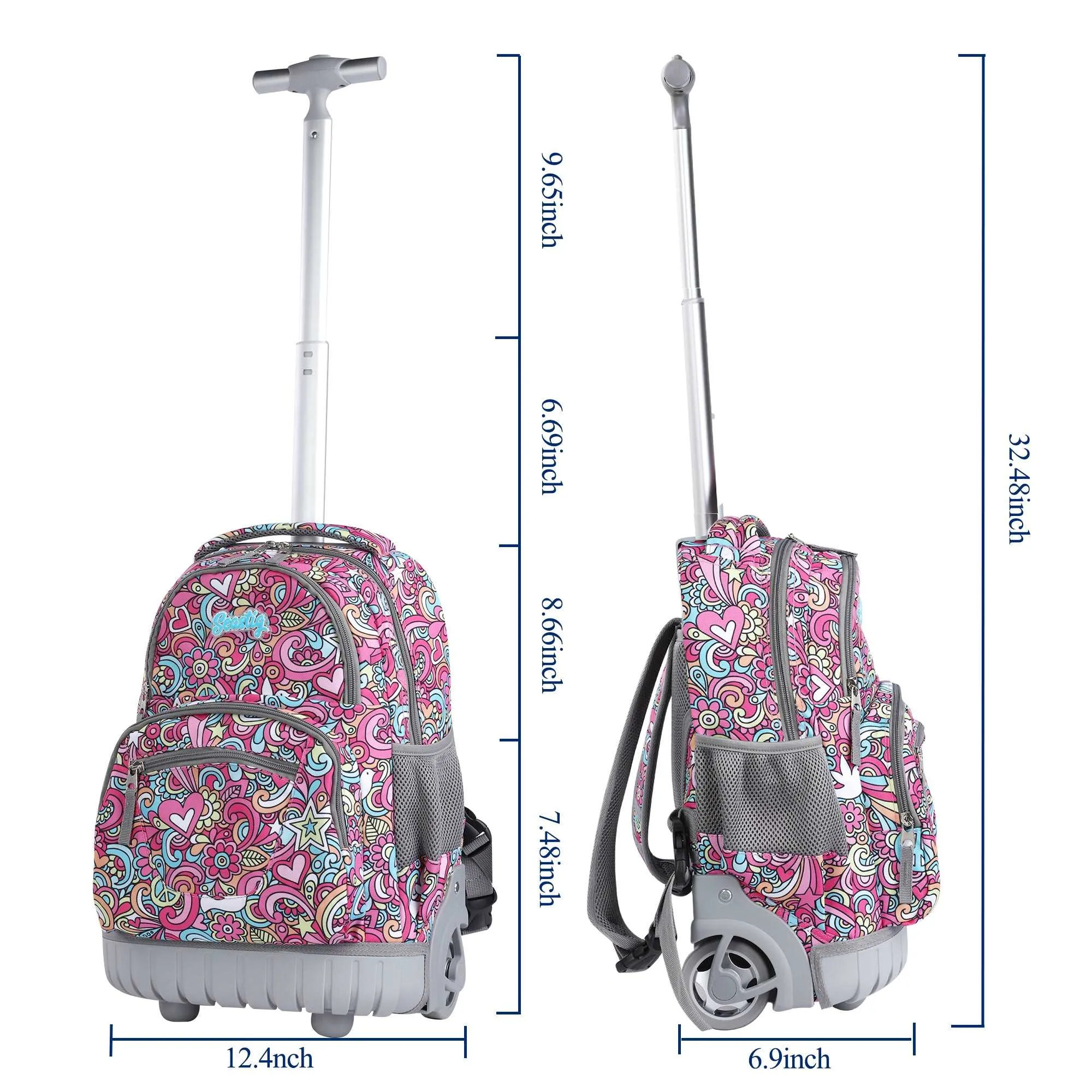 seastig 16 inch Red Flower Rolling Backpack for Kids