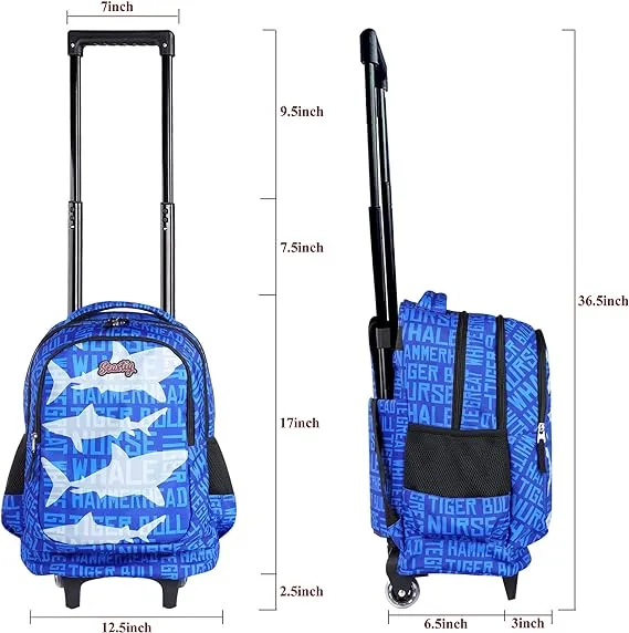 Seastig Whale Blue Rolling Backpack 18in Double Handle Backpack