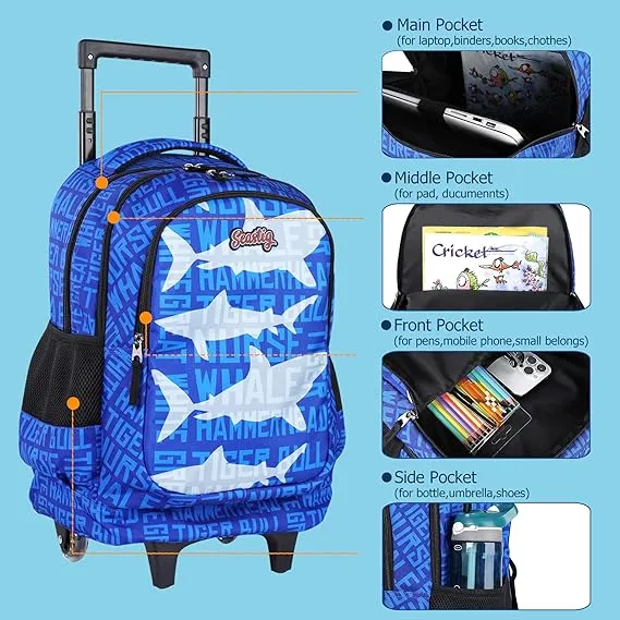 Seastig Whale Blue Rolling Backpack 18in Double Handle Backpack