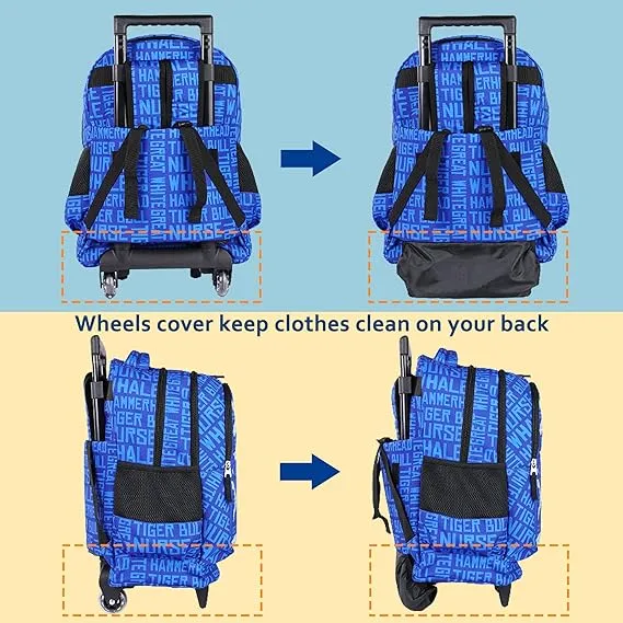 Seastig Whale Blue Rolling Backpack 18in Double Handle Backpack