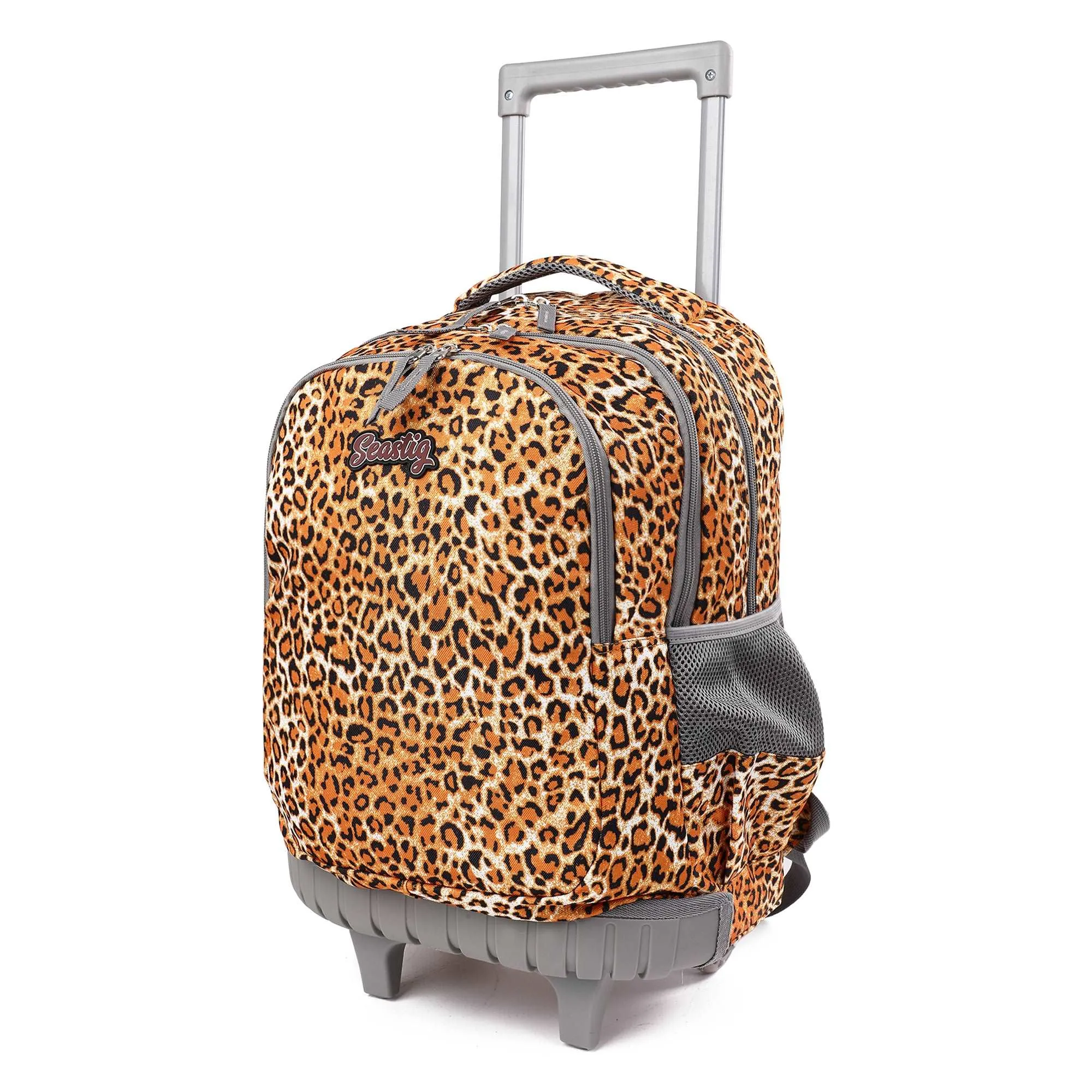 seastig Yellow Leopard Chhetah Print Rolling Backpack 18 inch Kids Backpack with Wheels