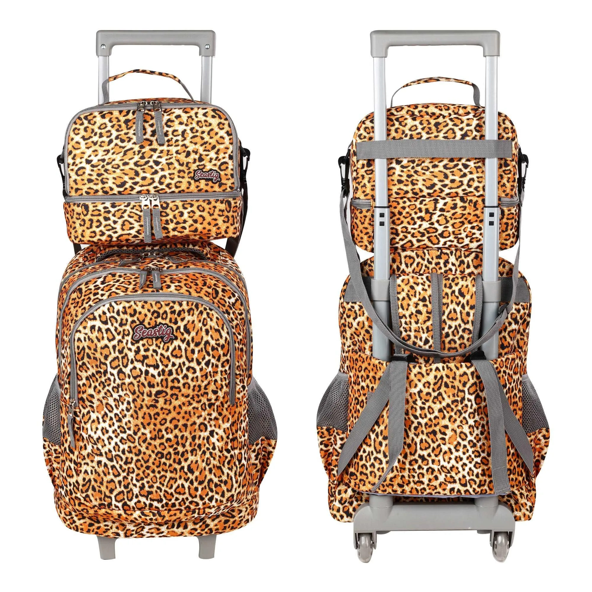 seastig Yellow Leopard Chhetah Print Rolling Backpack 18 inch Kids Backpack with Wheels