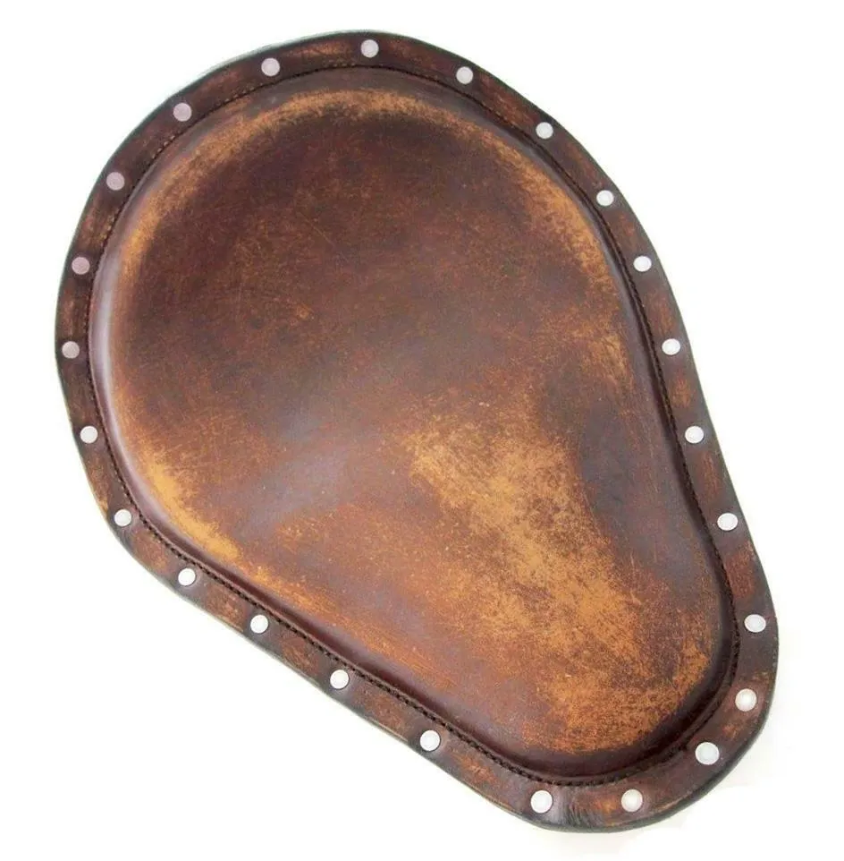 Seat Chopper Bobber Harley Sportster Brown Distressed Leather Stainless Rivets