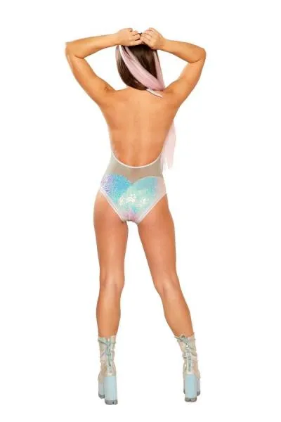 Sequin Flower Bodysuit - White Cosmic Floral -