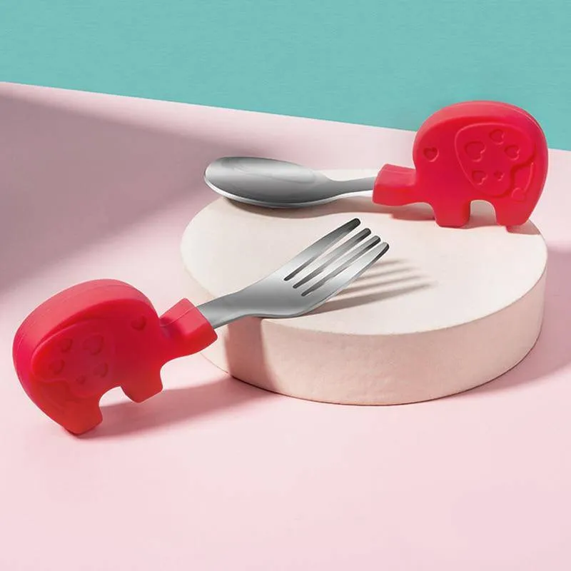 Silicone Utensils Set of Spoon & Fork for Baby Feeding, Food Training Cutlery, BPA Free