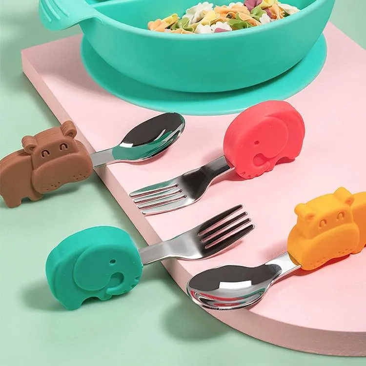 Silicone Utensils Set of Spoon & Fork for Baby Feeding, Food Training Cutlery, BPA Free