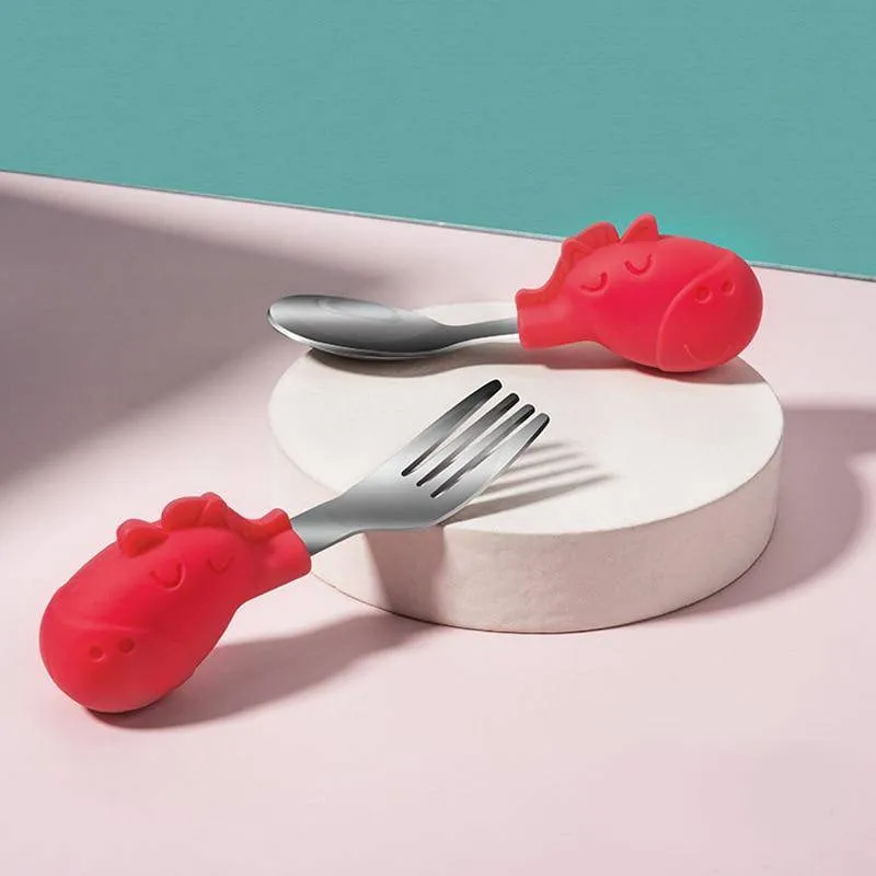 Silicone Utensils Set of Spoon & Fork for Baby Feeding, Food Training Cutlery, BPA Free