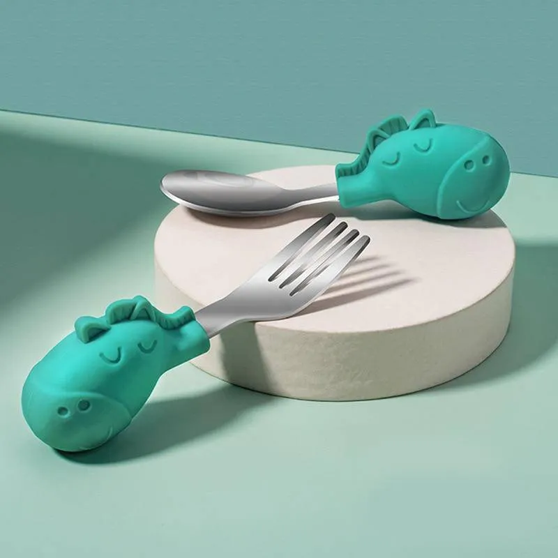 Silicone Utensils Set of Spoon & Fork for Baby Feeding, Food Training Cutlery, BPA Free