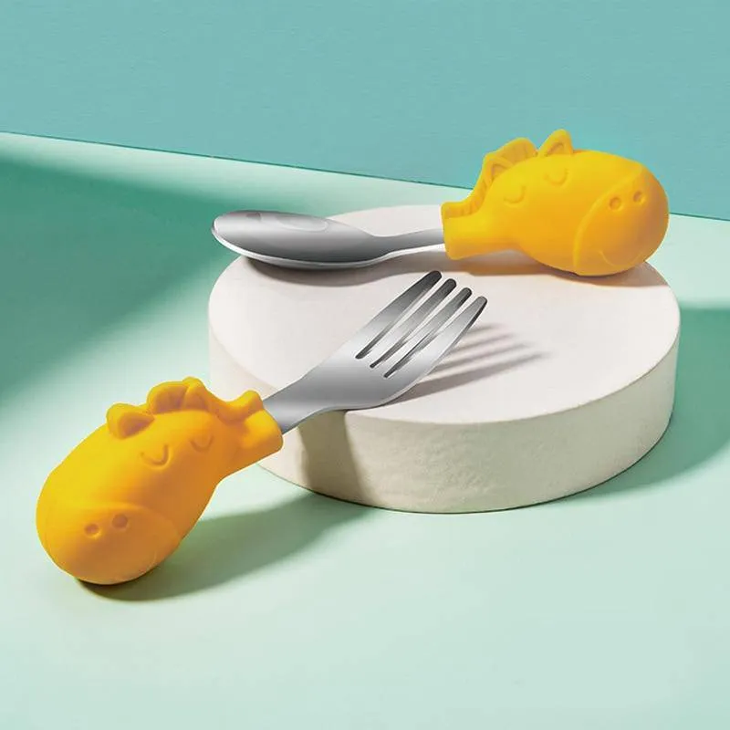 Silicone Utensils Set of Spoon & Fork for Baby Feeding, Food Training Cutlery, BPA Free