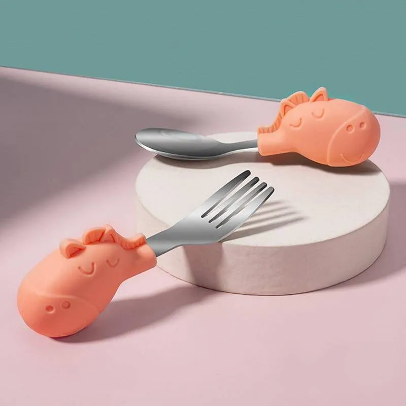 Silicone Utensils Set of Spoon & Fork for Baby Feeding, Food Training Cutlery, BPA Free