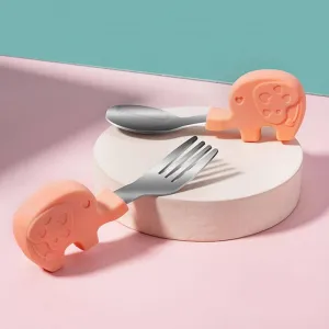 Silicone Utensils Set of Spoon & Fork for Baby Feeding, Food Training Cutlery, BPA Free