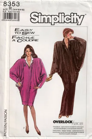 Simplicity 8353 Womens Batwing Sleeved Evening Dress 1980s Vintage Sewing Pattern Size 14 - 18 UNCUT Factory Folded
