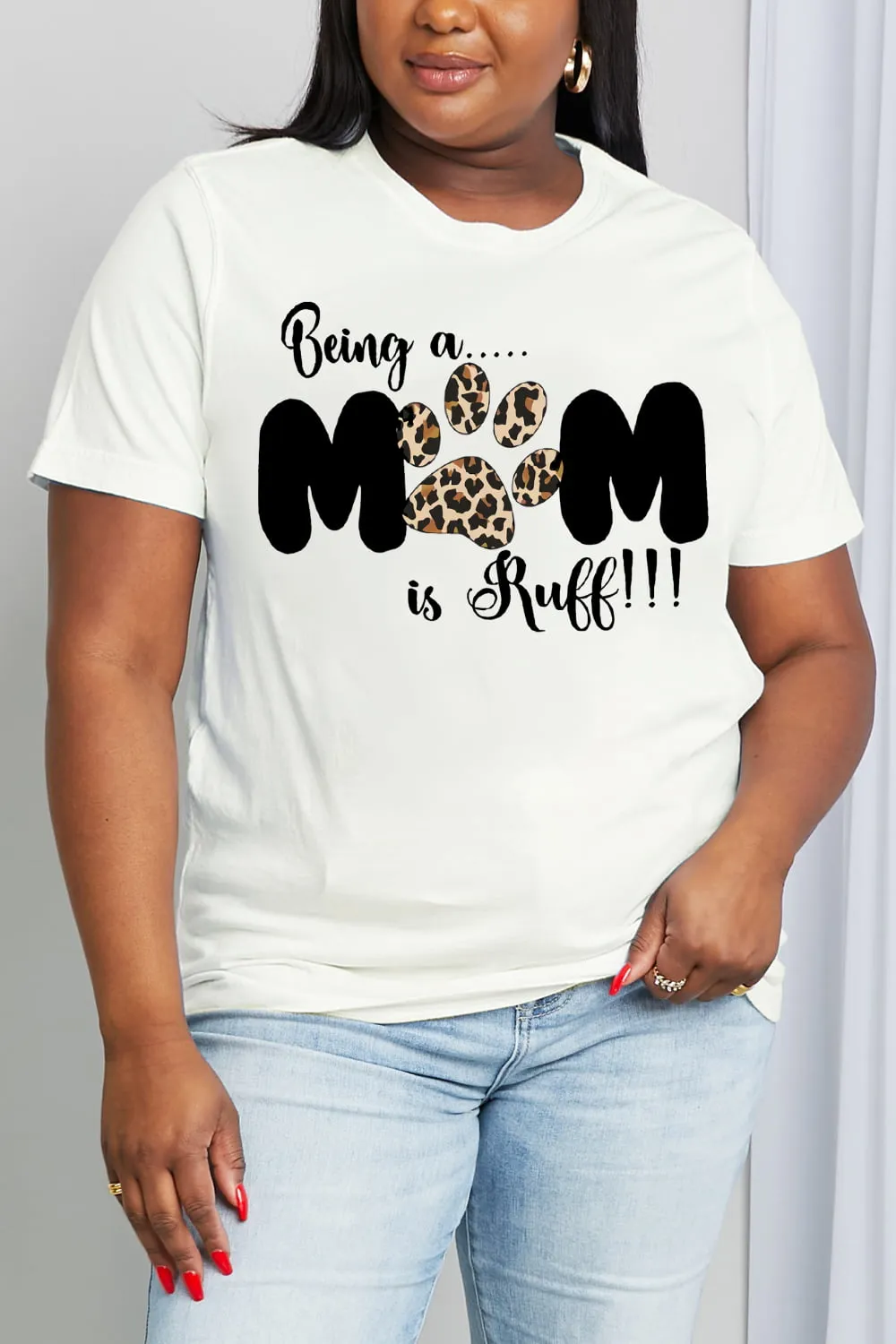 Simply Love Brand-BEING A MOM IS RUFF Graphic Cotton Tee (2 Colors)