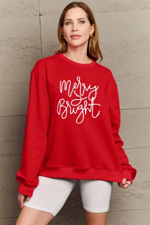 Simply Love Full Size MERRY AND BRIGHT Graphic Sweatshirt (3 Colors)