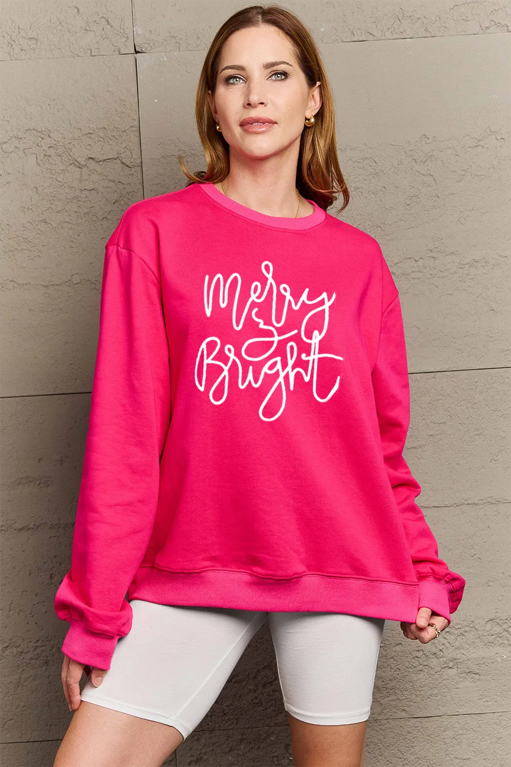 Simply Love Full Size MERRY AND BRIGHT Graphic Sweatshirt (3 Colors)