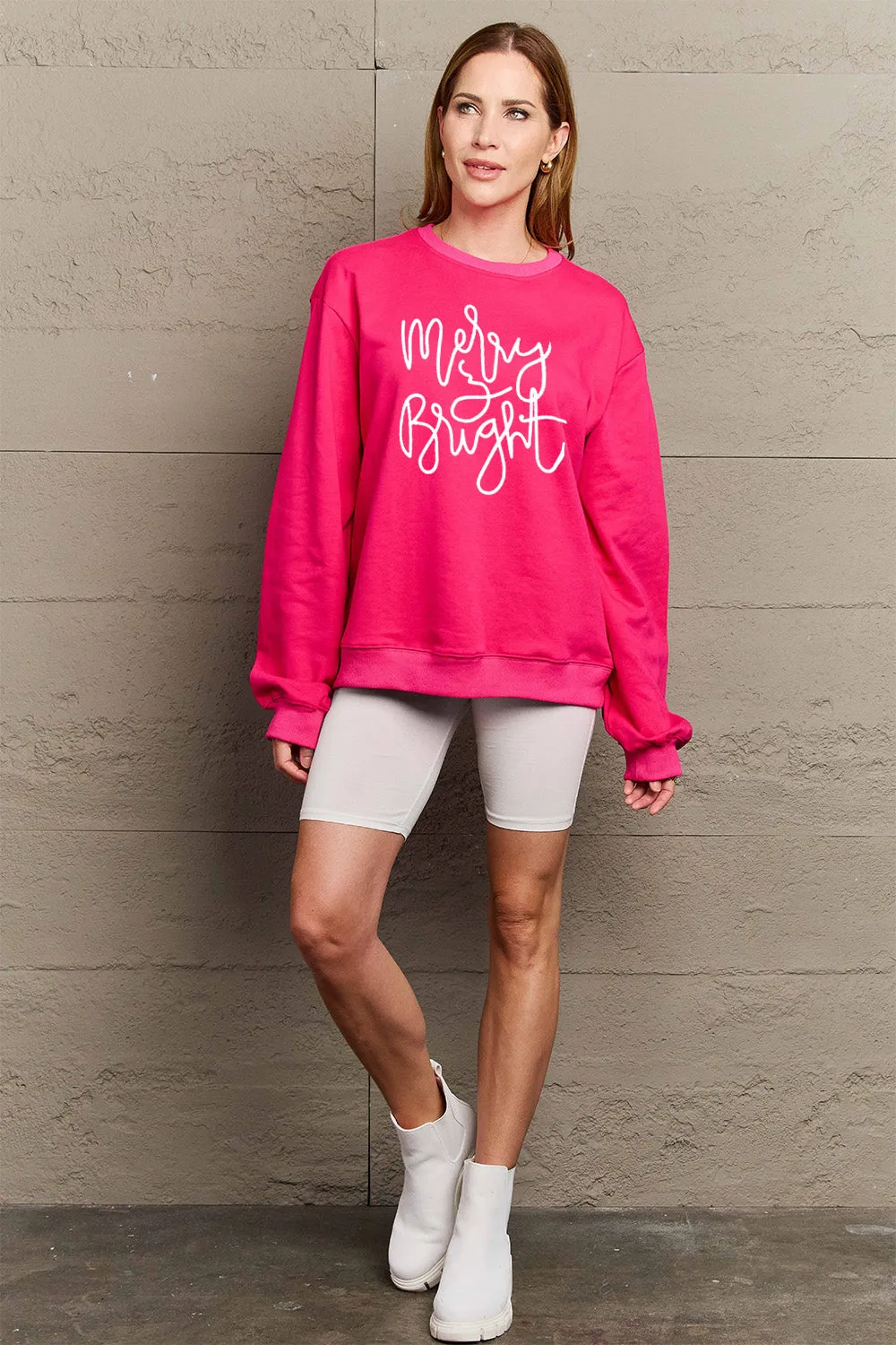 Simply Love Full Size MERRY AND BRIGHT Graphic Sweatshirt (3 Colors)