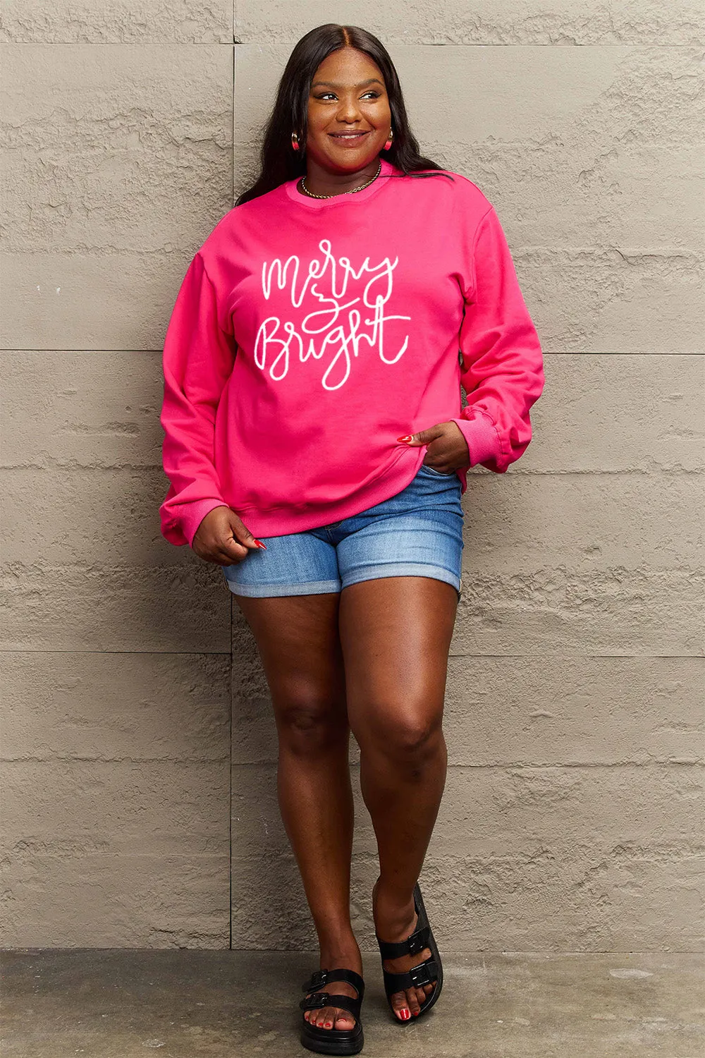 Simply Love Full Size MERRY AND BRIGHT Graphic Sweatshirt (3 Colors)