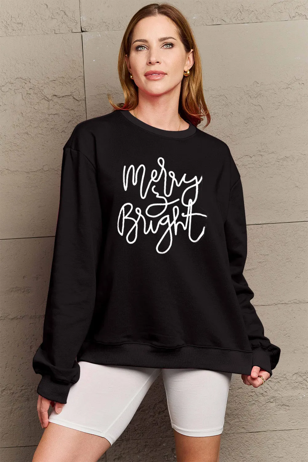Simply Love Full Size MERRY AND BRIGHT Graphic Sweatshirt (3 Colors)