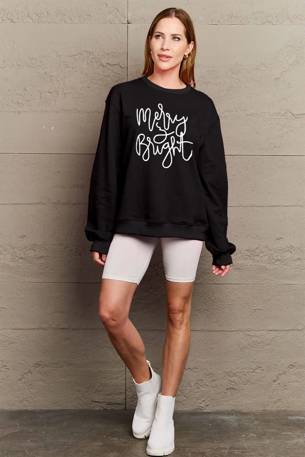 Simply Love Full Size MERRY AND BRIGHT Graphic Sweatshirt (3 Colors)