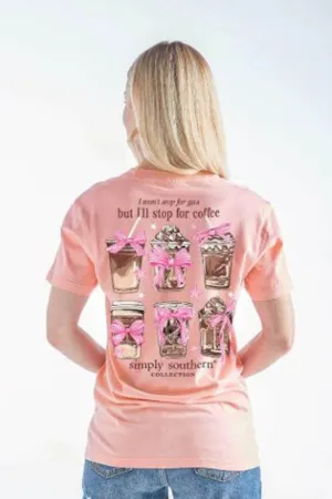 Simply Southern Coffee Cups T-Shirt for Women in Peach | SS-COFFEE-PEACH