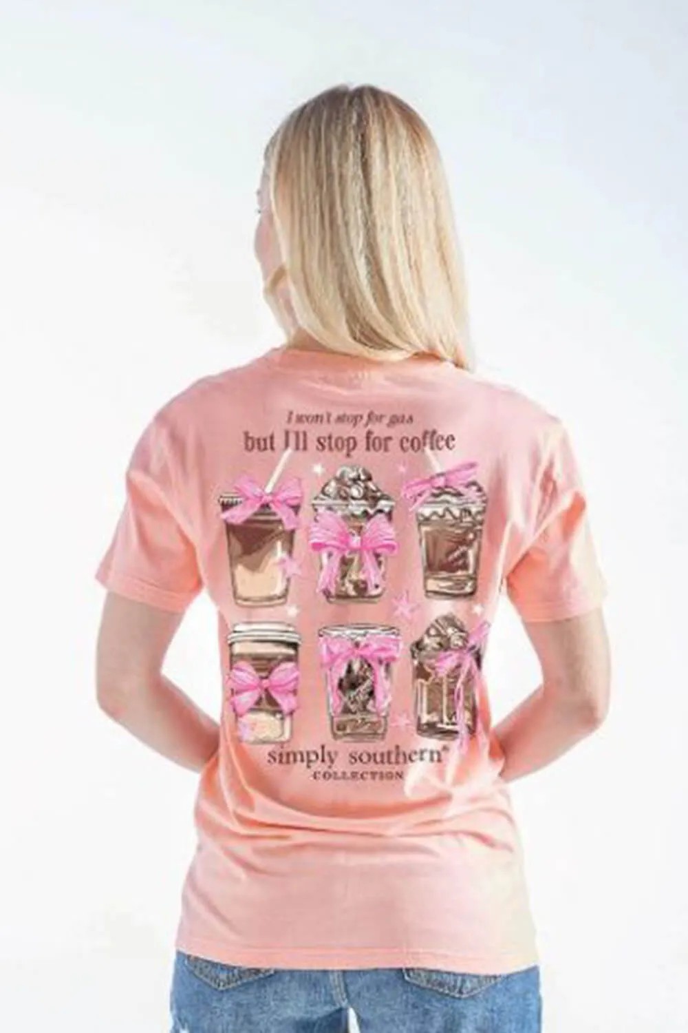Simply Southern Coffee Cups T-Shirt for Women in Peach | SS-COFFEE-PEACH