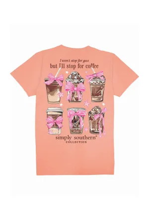 Simply Southern Plus Size Coffee Cups T-Shirt for Women in Peach | EXT-SS-COFFEE-PEACH