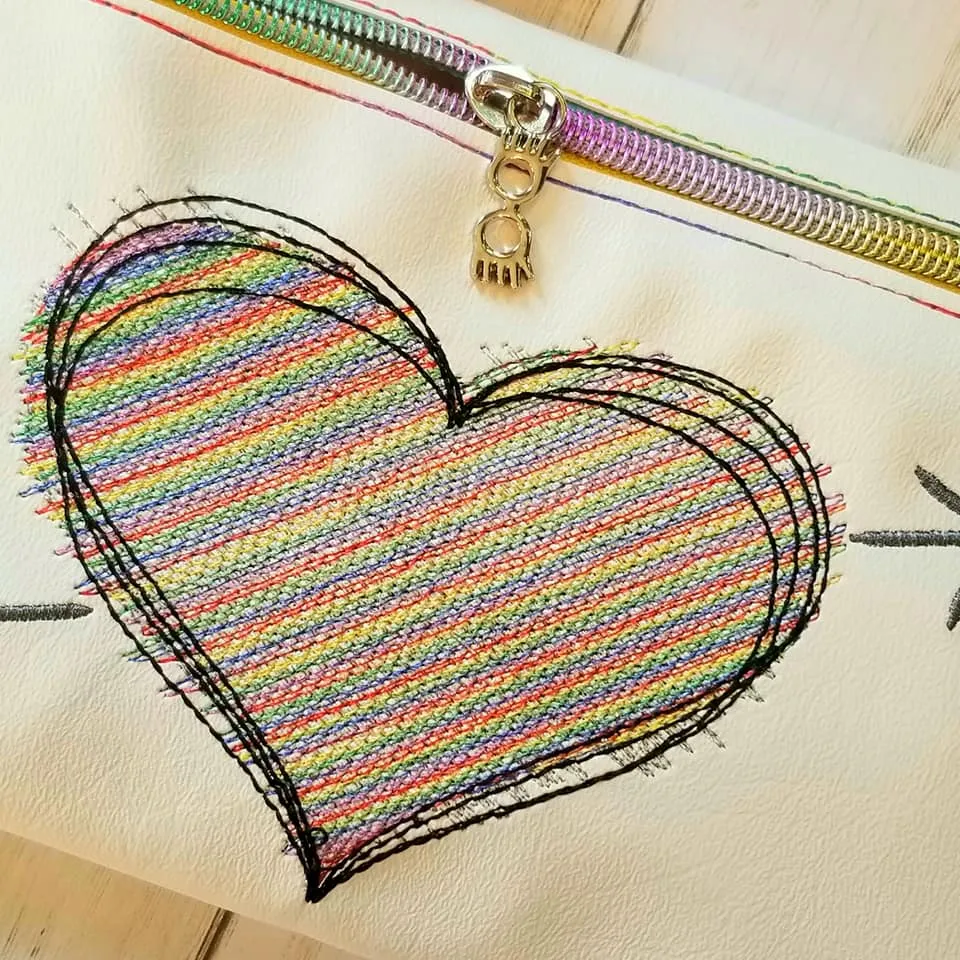 Sketchy heart ITH bag 5 sizes available machine embroidery design DIGITAL DOWNLOAD