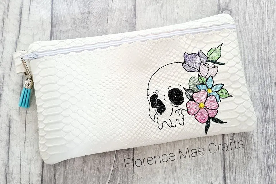 Skull Flower ITH Bag machine embroidery design DIGITAL DOWNLOAD