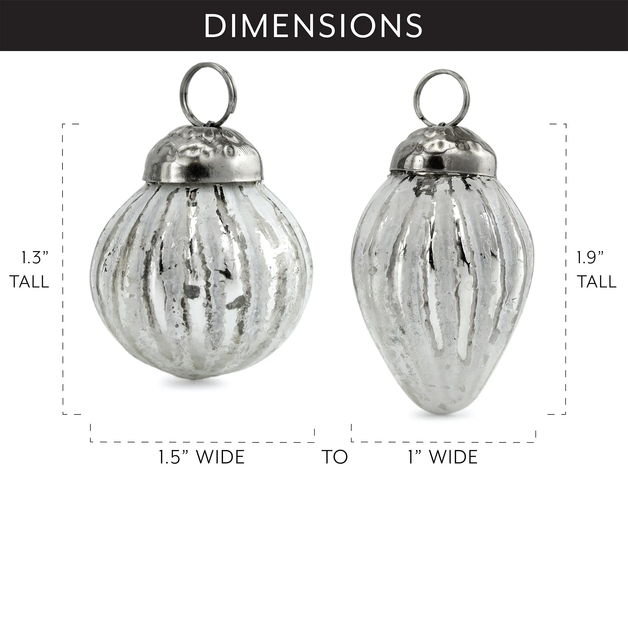 Small Glass Finial Ornaments (Silver White, Case of 16 Sets)