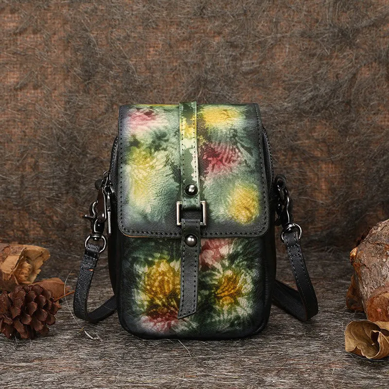 Small Leather Womens VIntage Phone Shoulder Bag Small Side Bag Handmade Crossbody Purse for Ladies