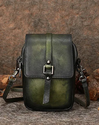 Small Leather Womens VIntage Phone Shoulder Bag Small Side Bag Handmade Crossbody Purse for Ladies