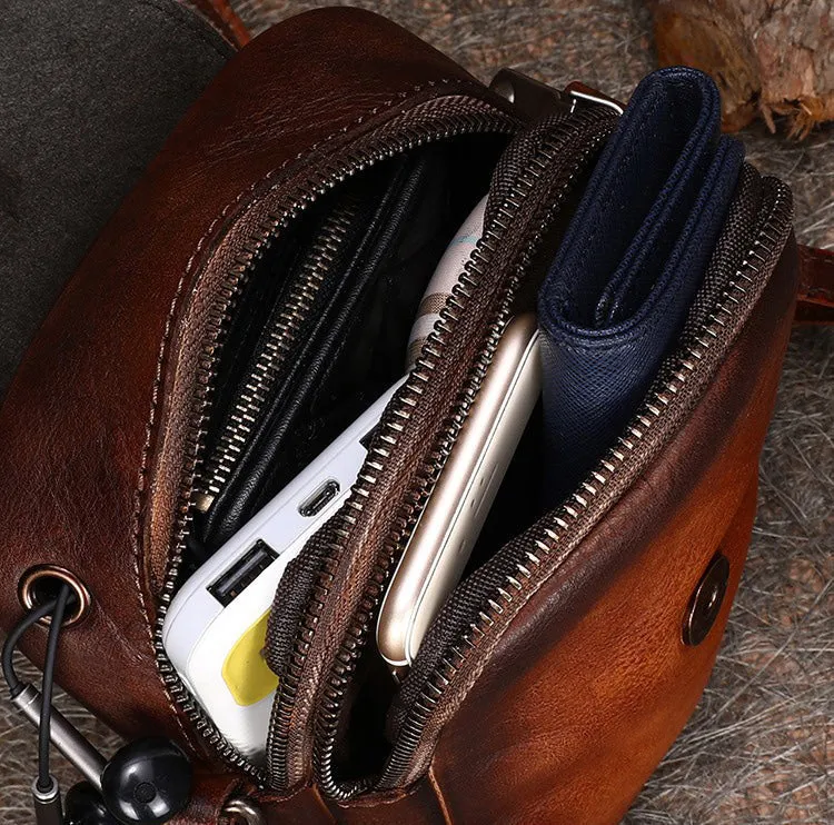 Small Leather Womens VIntage Phone Shoulder Bag Small Side Bag Handmade Crossbody Purse for Ladies