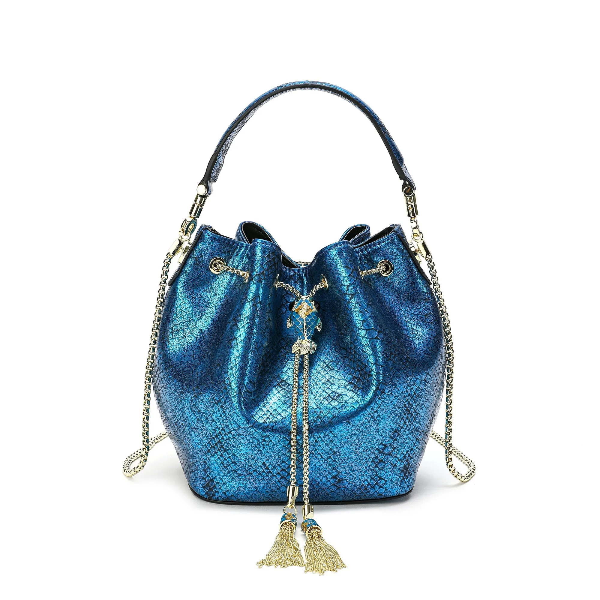Snake Pattern Leather Drawstring/ Shoulder Bag