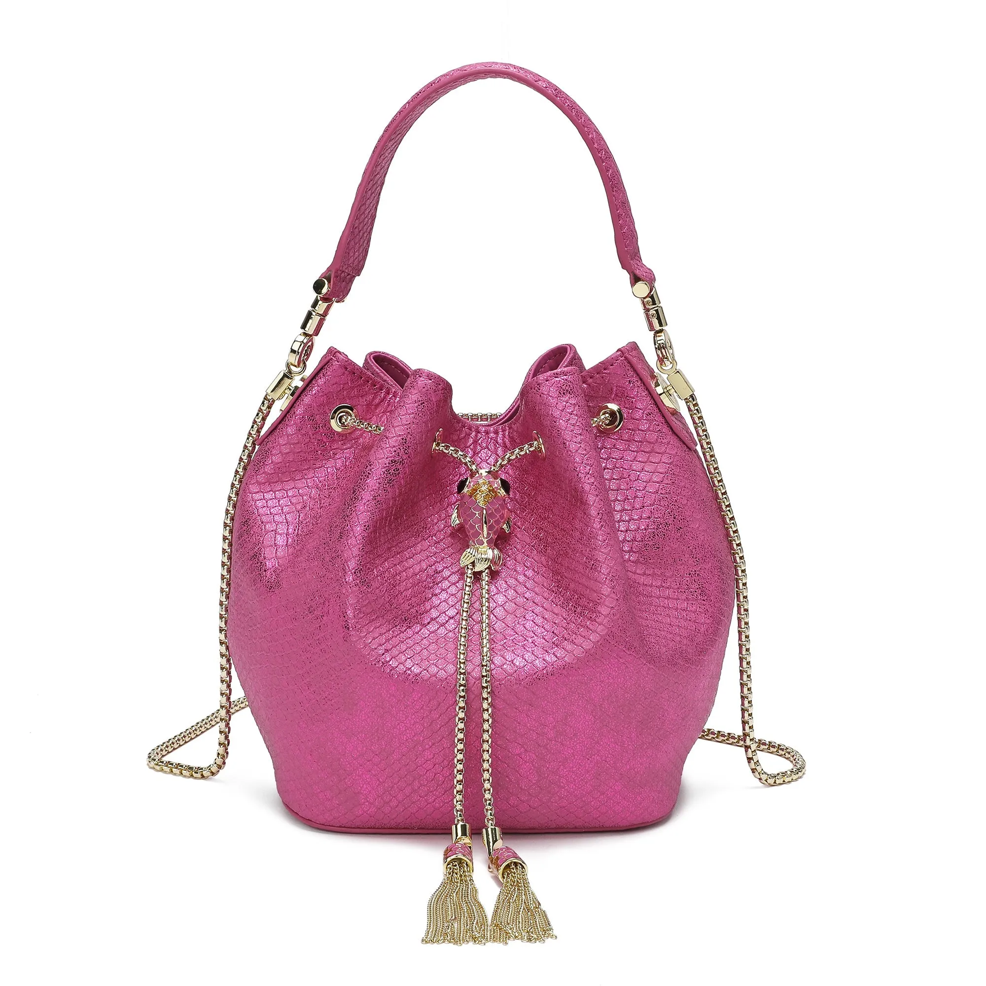 Snake Pattern Leather Drawstring/ Shoulder Bag