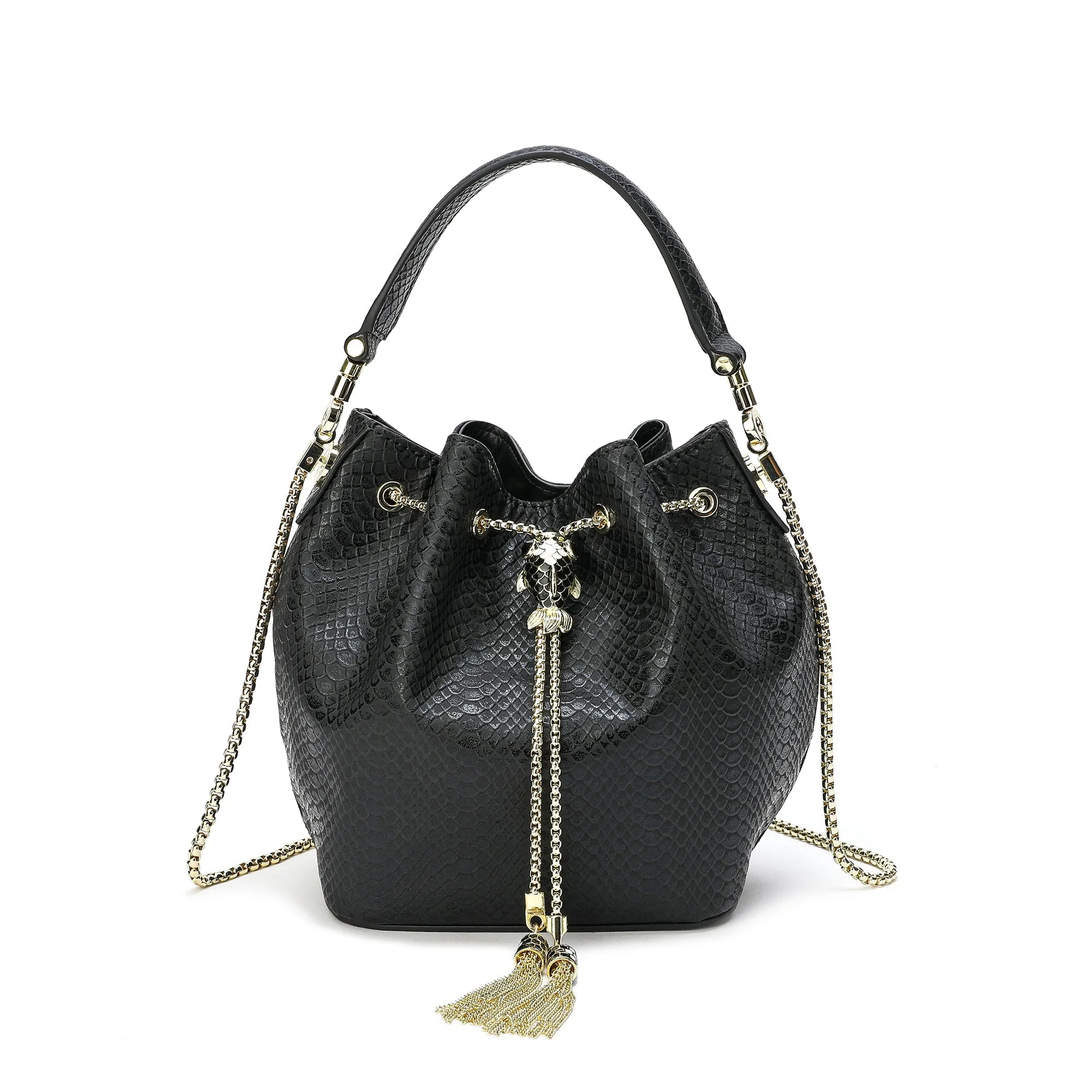 Snake Pattern Leather Drawstring/ Shoulder Bag