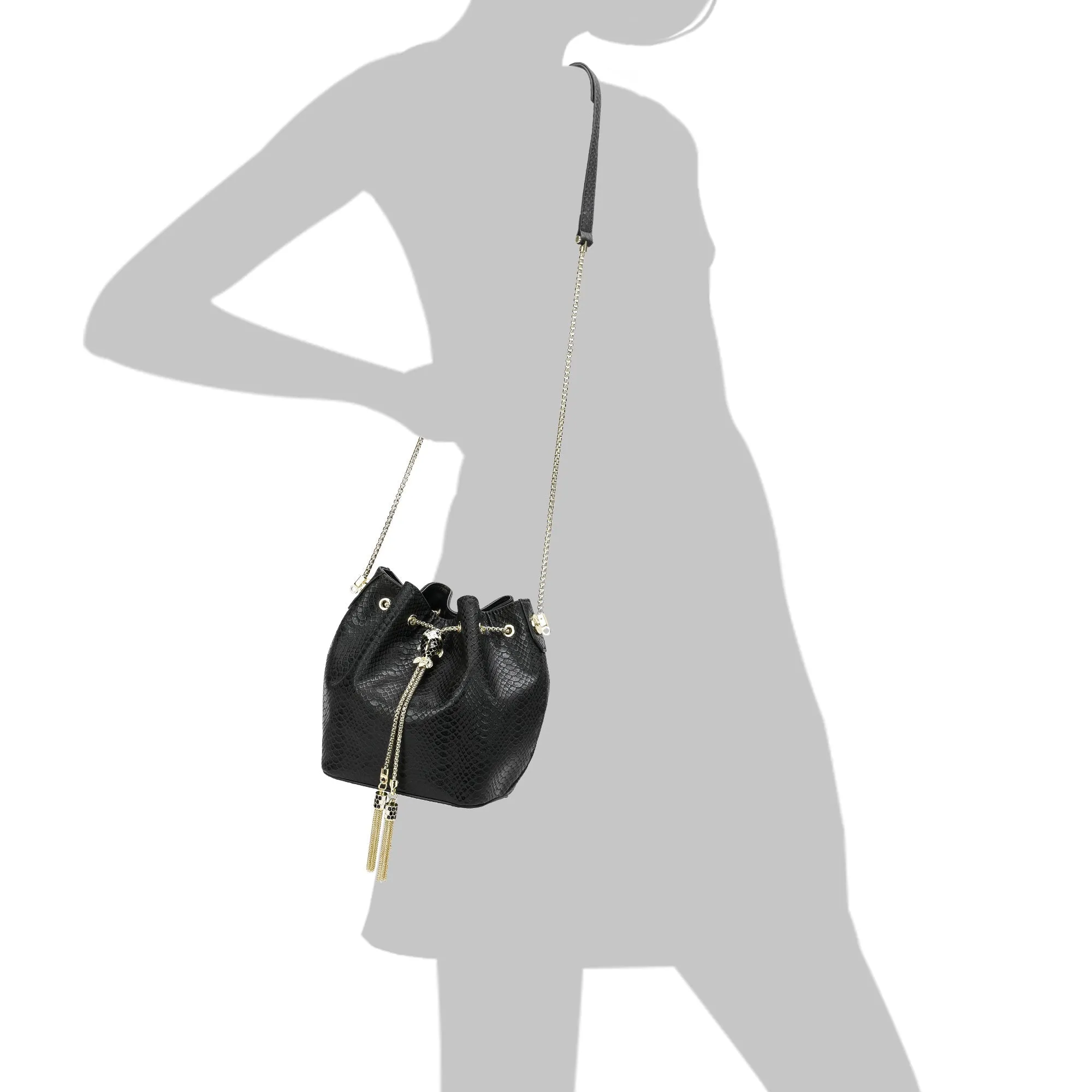 Snake Pattern Leather Drawstring/ Shoulder Bag