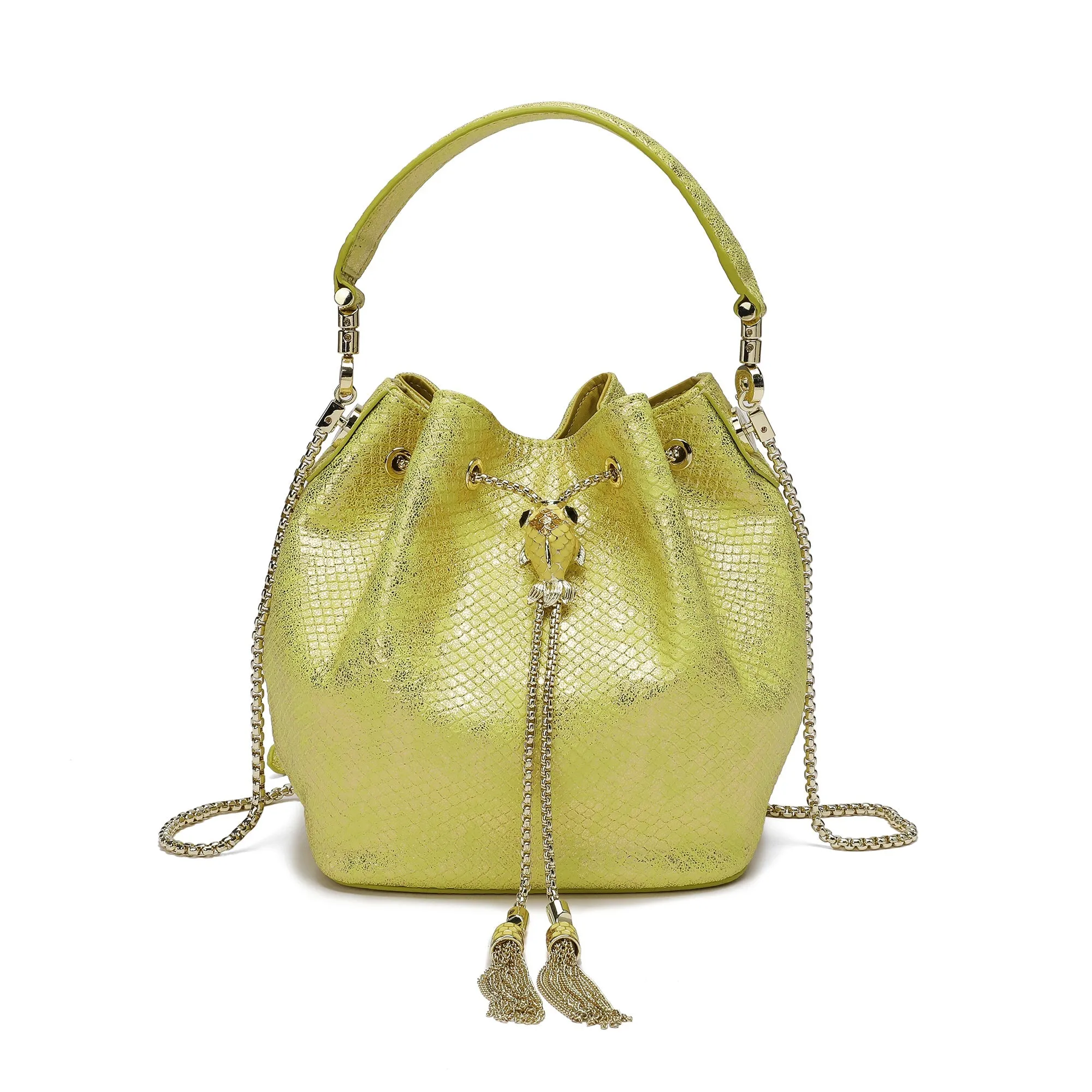 Snake Pattern Leather Drawstring/ Shoulder Bag
