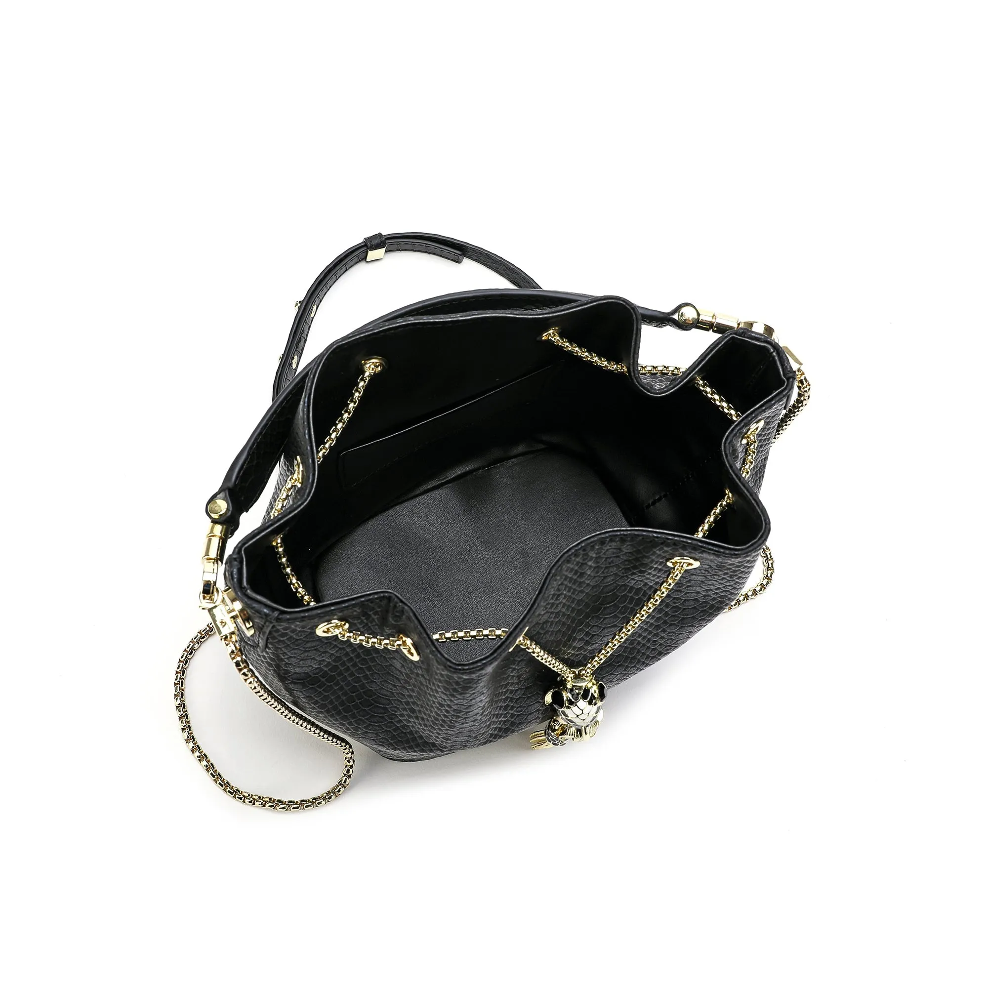 Snake Pattern Leather Drawstring/ Shoulder Bag