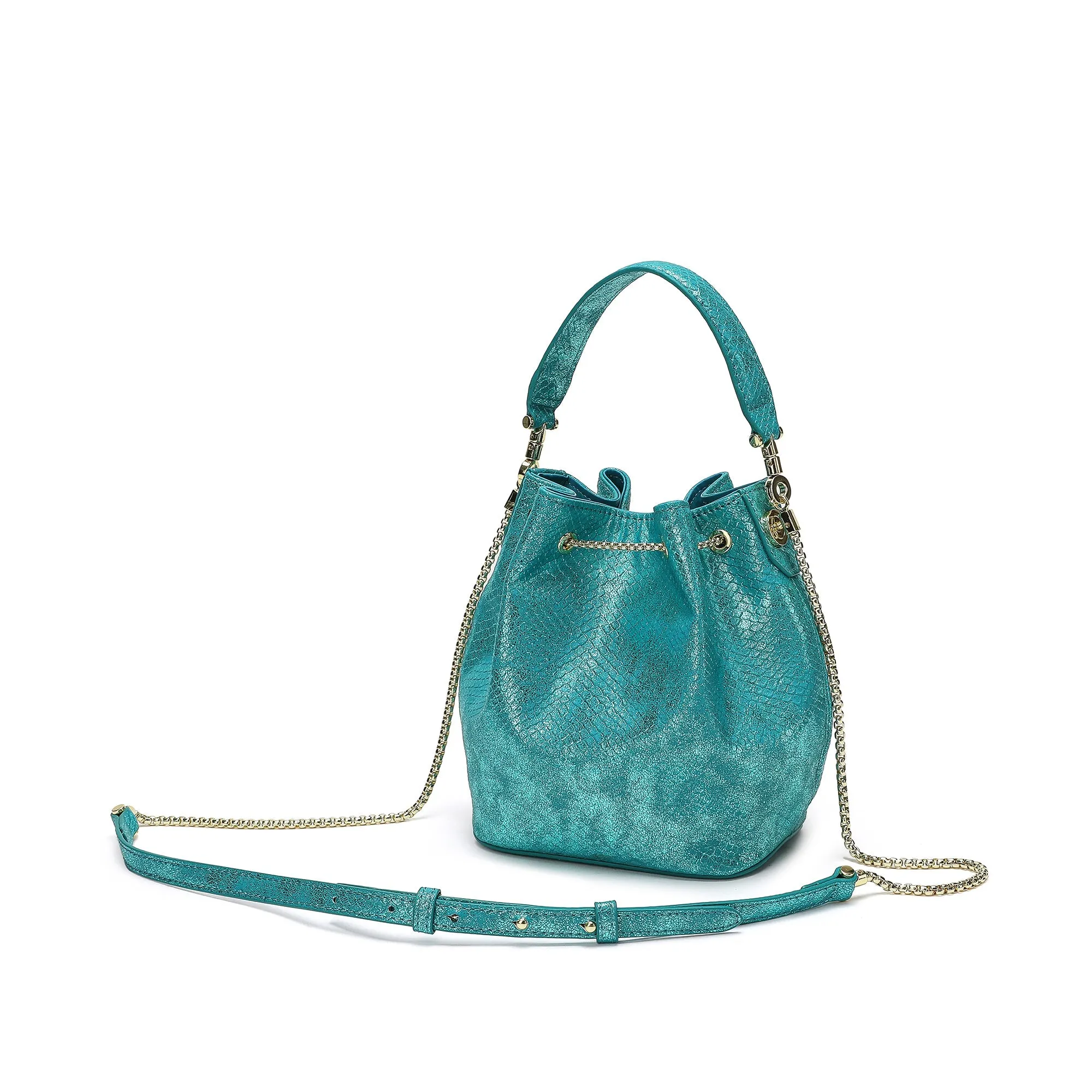 Snake Pattern Leather Drawstring/ Shoulder Bag
