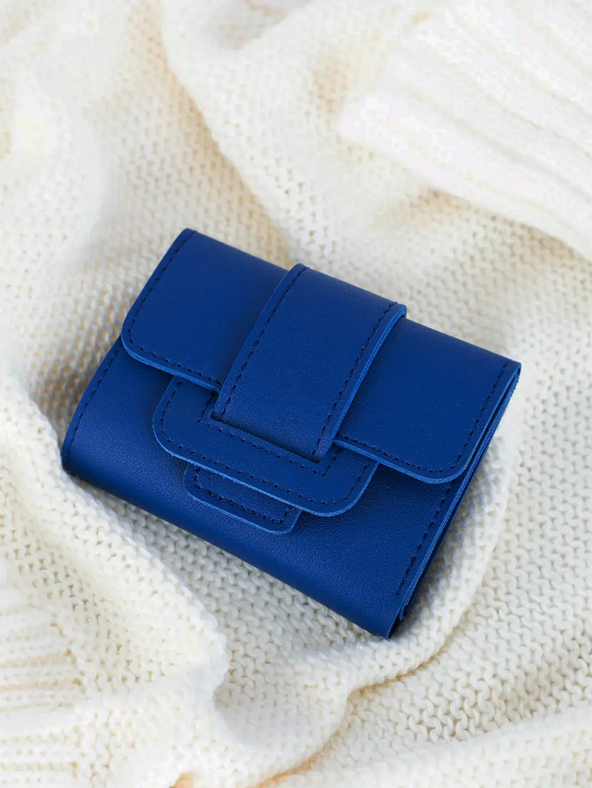 Snap Button Fold Over PU Wallet - Blue - FD ⚡