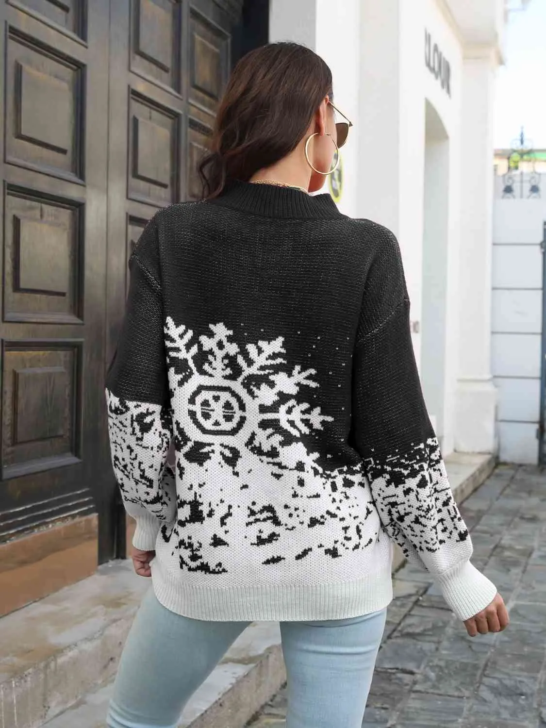 Snowflake Pattern Mock Neck Sweater (2 Colors)