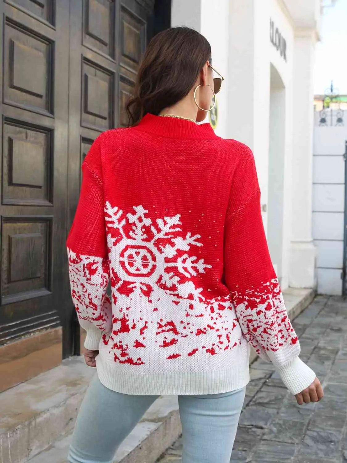 Snowflake Pattern Mock Neck Sweater (2 Colors)