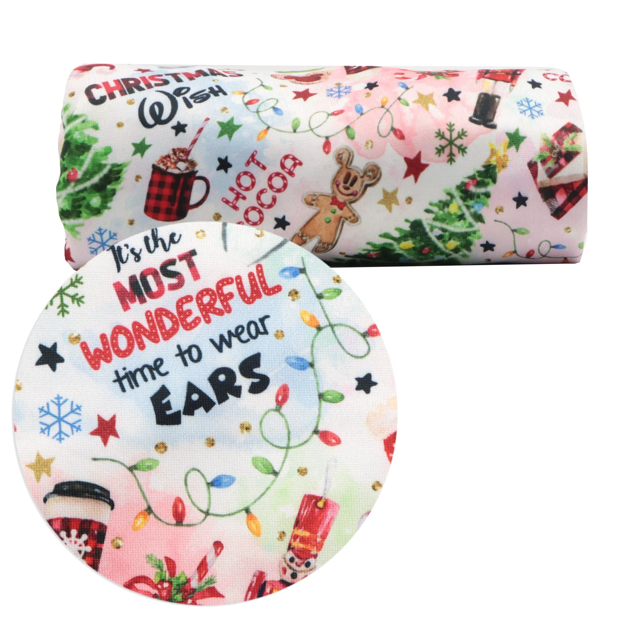 snowflake snow christmas drinks gingerbread man printed fabric