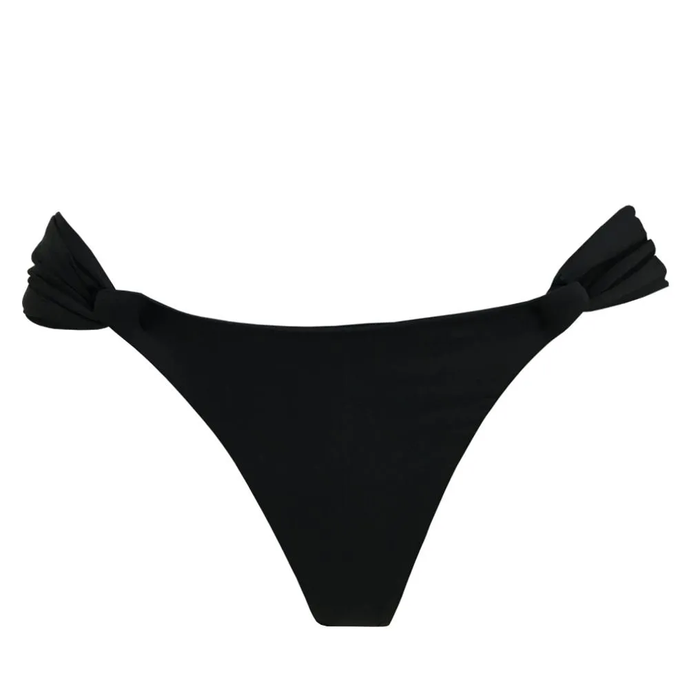 Solid Black Brazilian Classic Side Scrunch Bikini Bottom