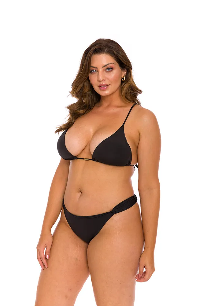 Solid Black Brazilian Classic Side Scrunch Bikini Bottom