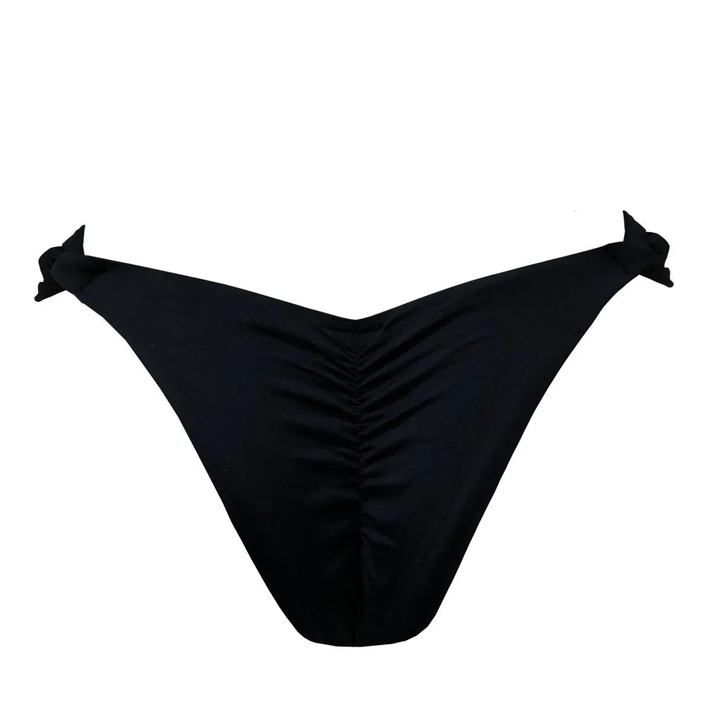 Solid Black Brazilian Classic Side Scrunch Bikini Bottom