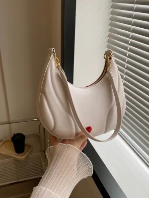Solid Color Hobo Bag With Pressed Detailing Shoulder Bag