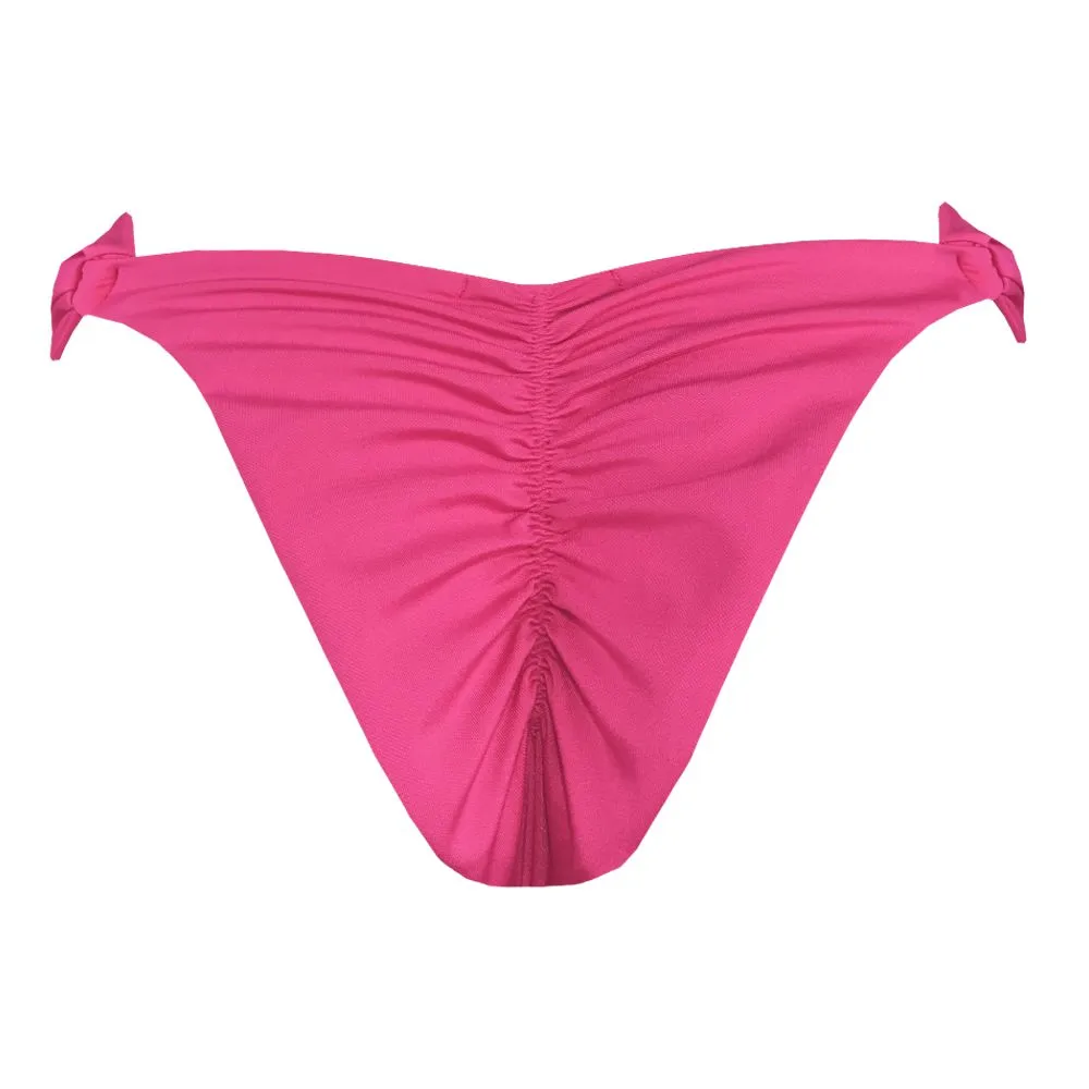 Solid New Pink Brazilian Classic Side Scrunch Bikini Bottom